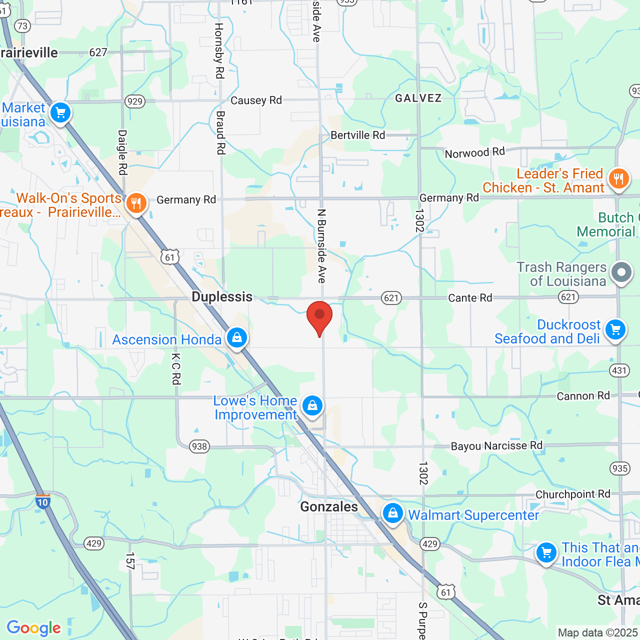 Google map image of our location in 13317 LA-44 Gonzales, LA